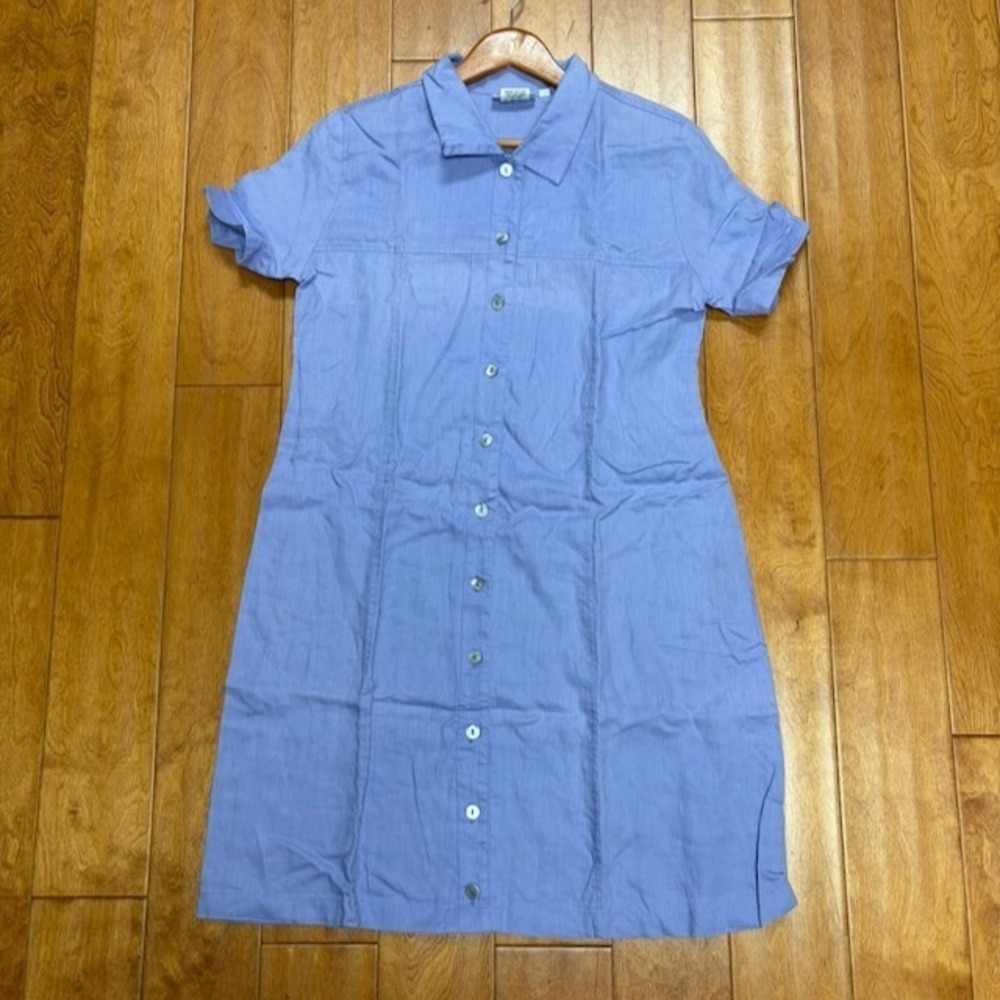 Match USA Linen Shirt Dress Lavender Button Front Petite L Cottage Lagenlook
